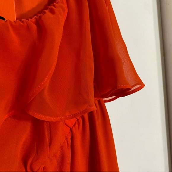 Bebe Bright Orange Party Halter Silky Cocktail Dress - Picture 7 of 14